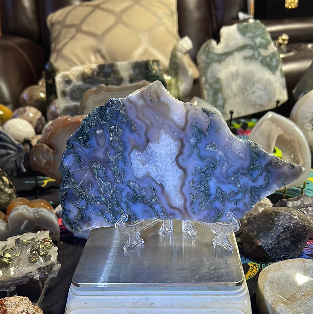 Blue Moss Agate w/Druzy Slab