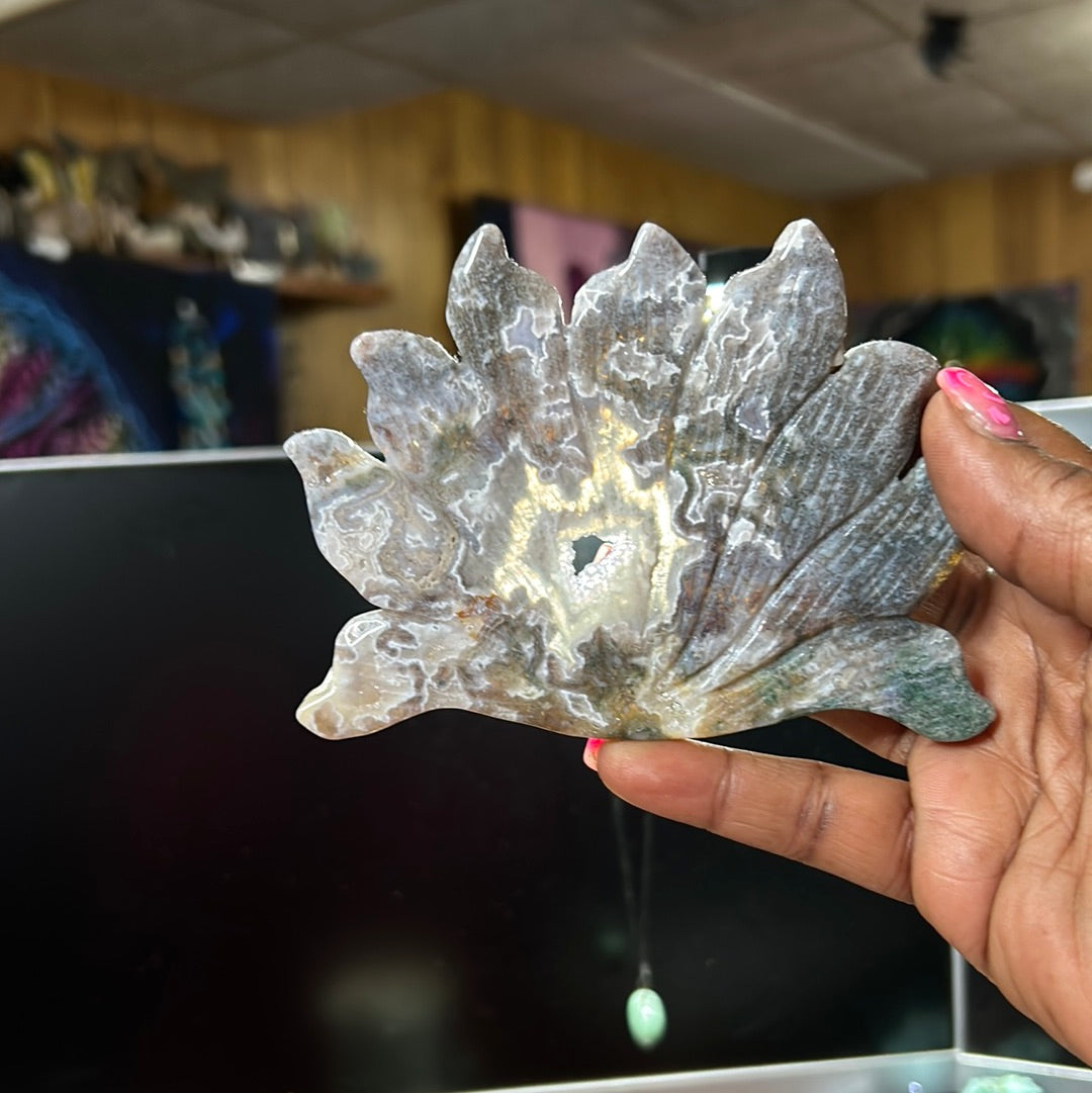 Ocean Jasper w/Moss Agate & Druzy 9 tail fox