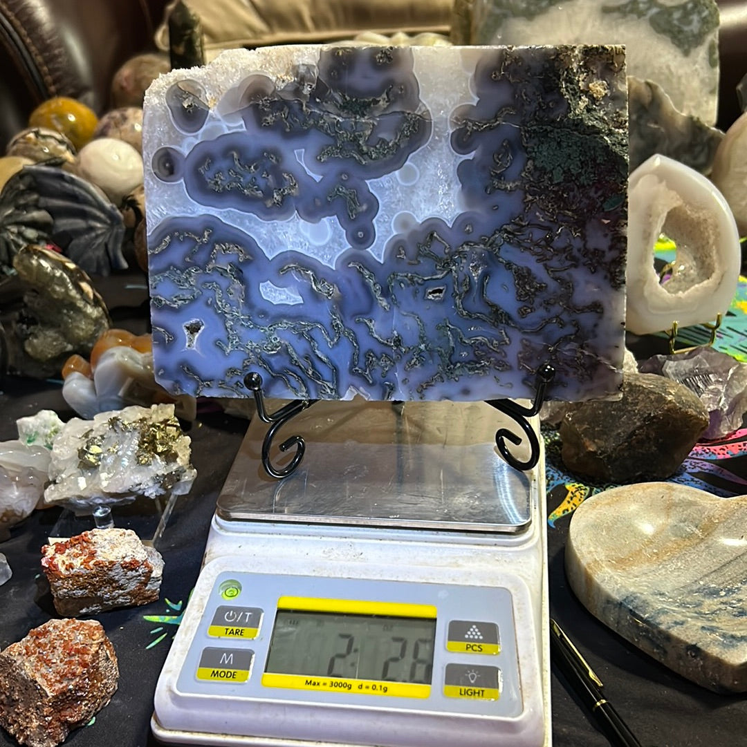Blue Moss Agate w/ Druzy Slab